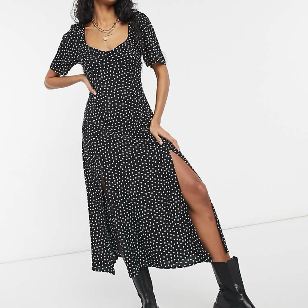 NWOT ASOS Design Cupped Polka Dot Maxi Dress with side slits